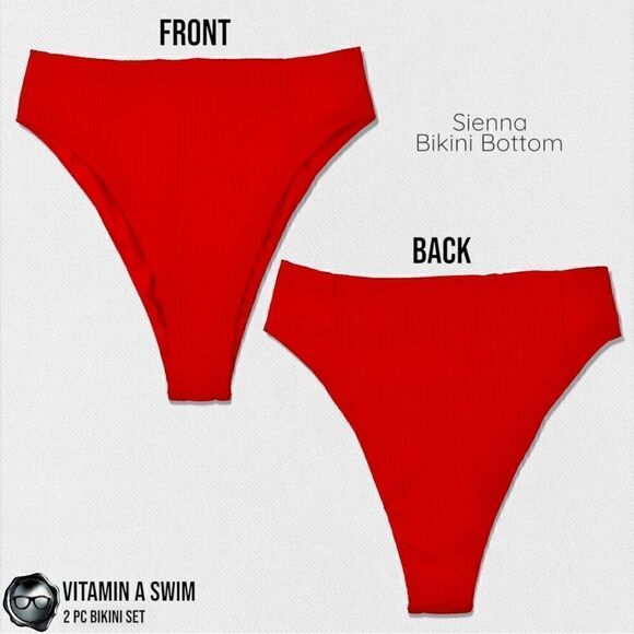 VITAMIN A SWIM BIKINI SET: CHERYL TOP + SIENNA HIGH WAIST BOTTOM IN MARISOL RED - Picture 9 of 15